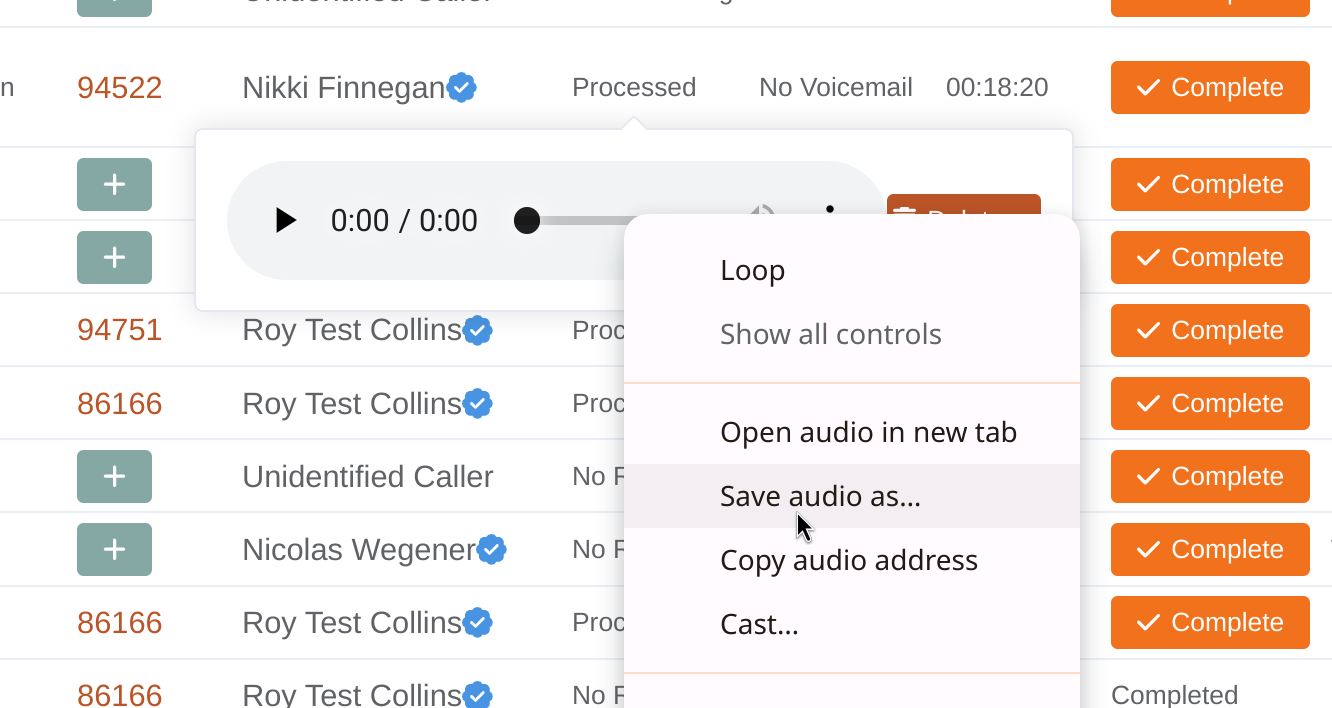 Call Log Recording Access