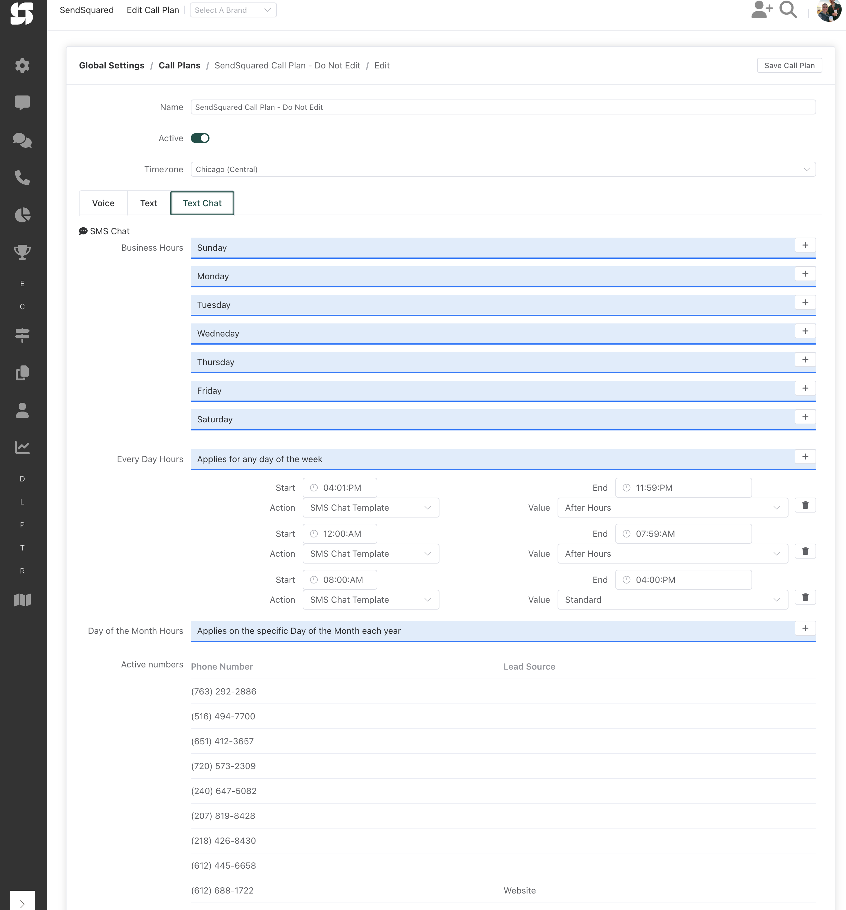SMS Chat Call Plans