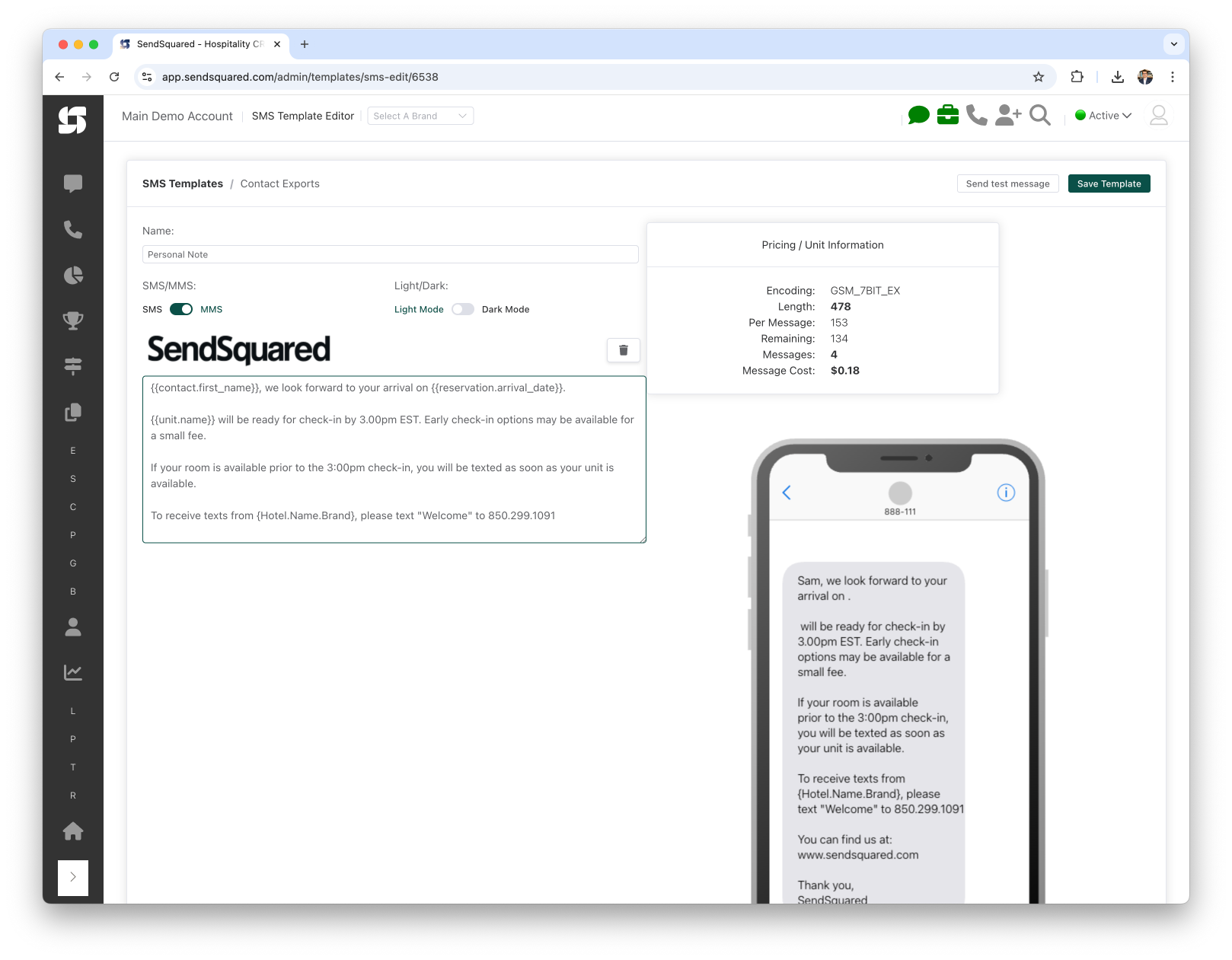 SMS Editor Interface