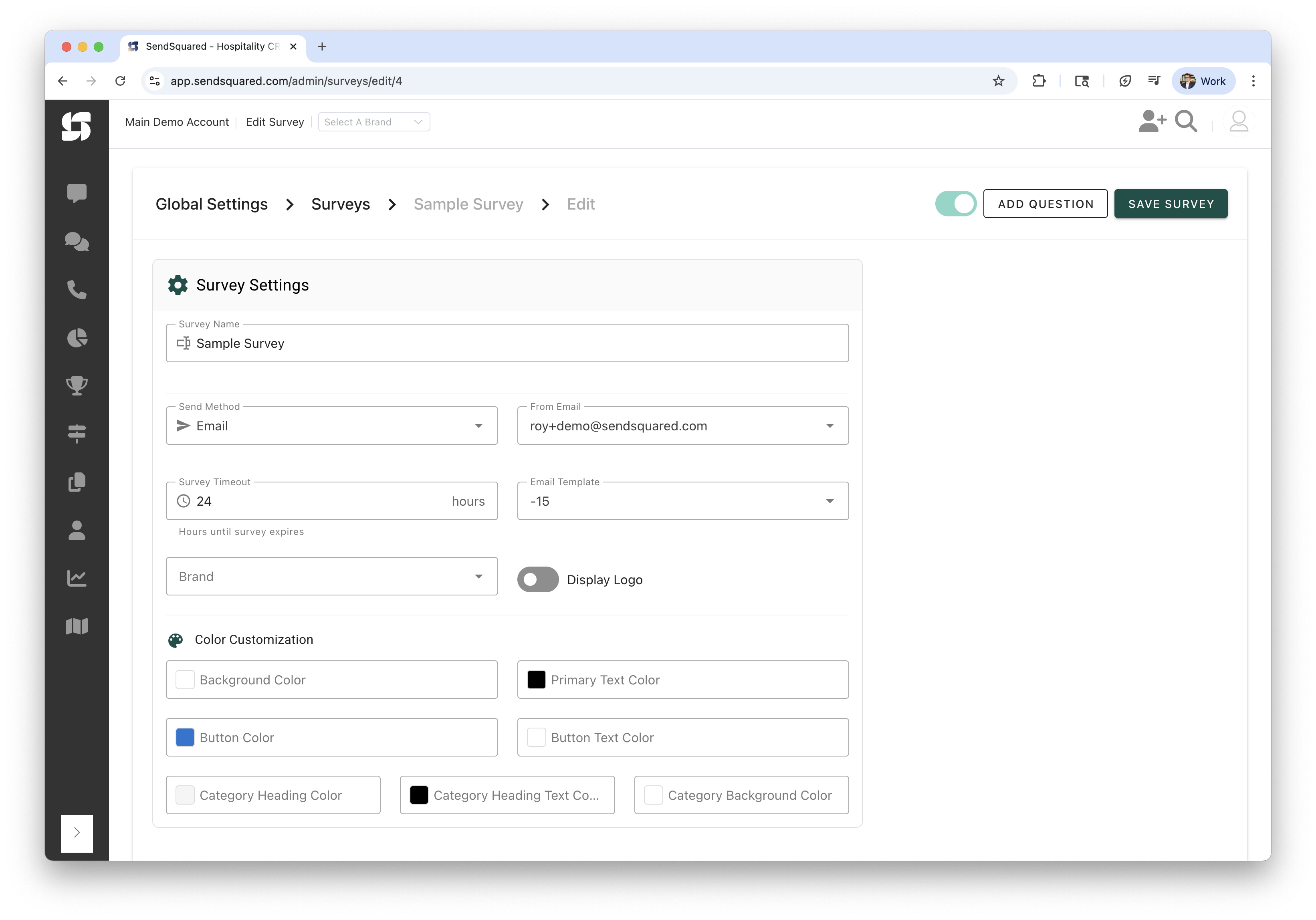 Survey Settings - Email Send Method